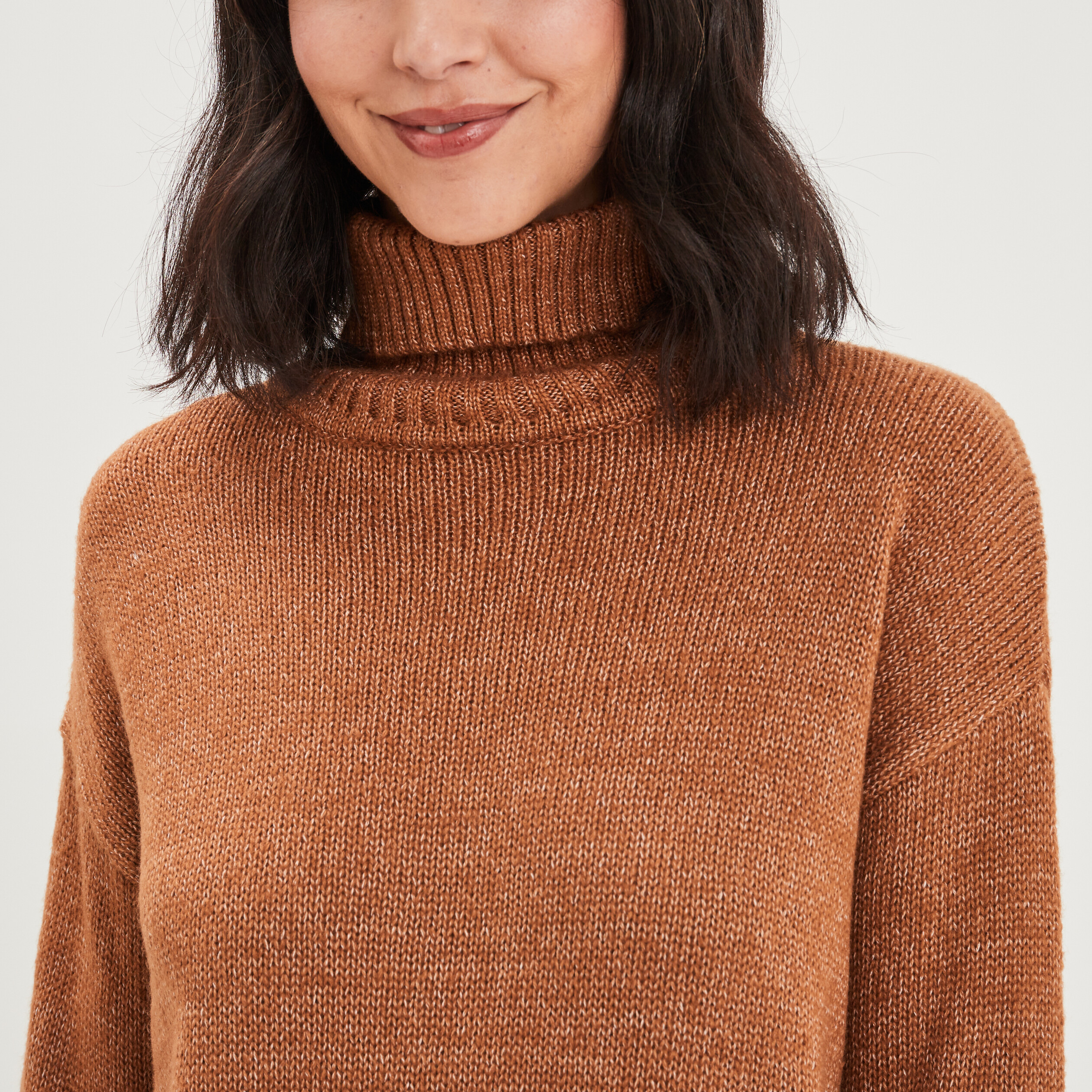 Pull col roulé marron clair femme | La Halle