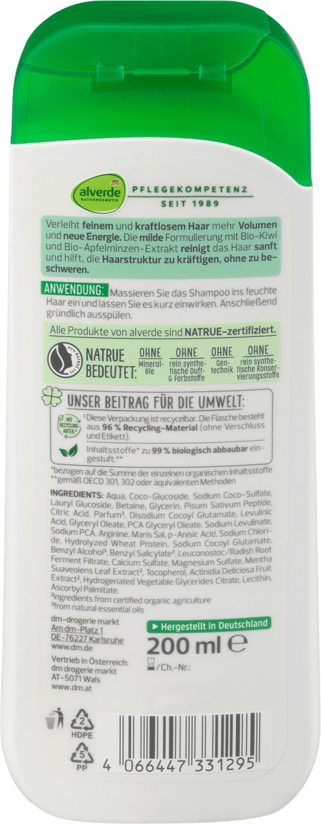 Shampoo Volumen Bio-Kiwi Bio-Apfelminze, 200 ml