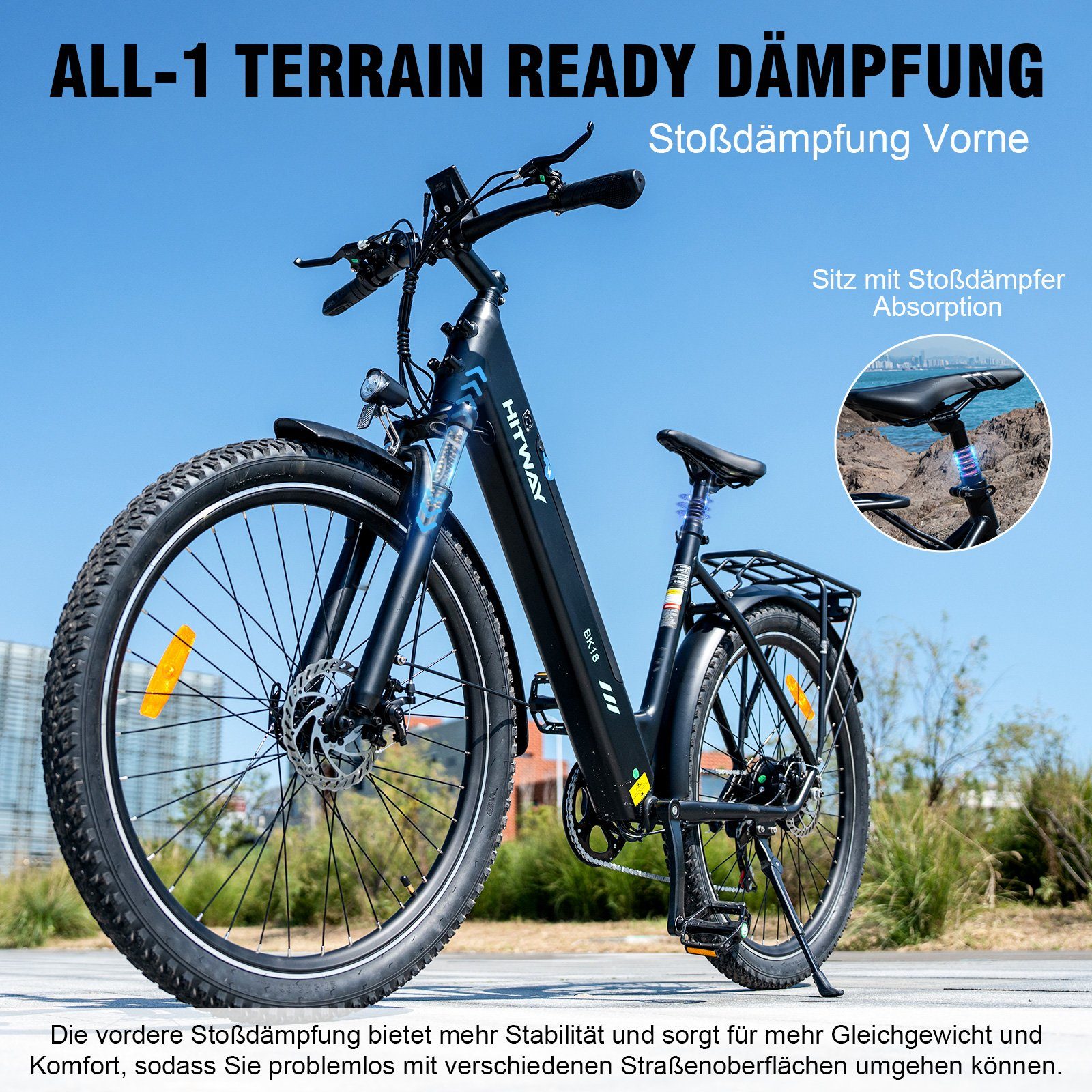 HITWAY E-Bike 27,5 Zoll 12Ah 36v Elektrofahrrad Hinterradmotor 7 Gang max 40-80km, 7 Gang Shimano, Kettenschaltung, Heckmotor, Ladegerät/ Pumpe/Fahrradschloss/für Damen und Herren 175 - 190 cm