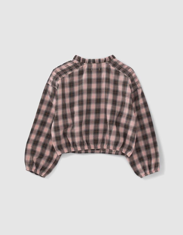 Blouse cropped rose et kaki à carreaux fille