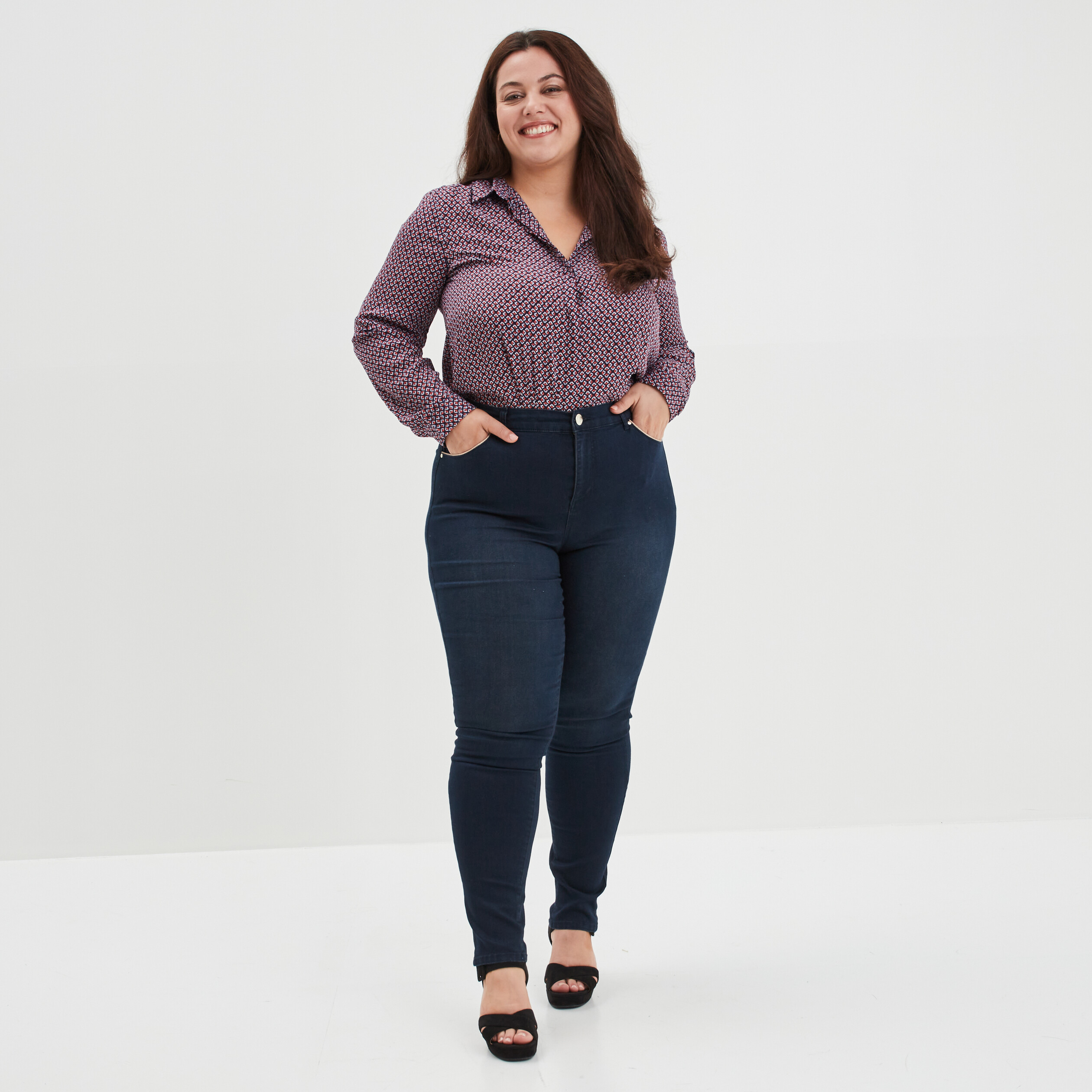 Jeans slim 5 poches avec liserés bleu femme grande taille | La Halle