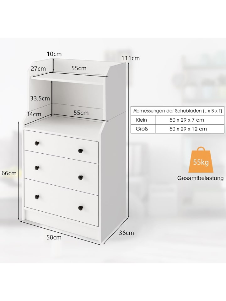 COSTWAY Kommode mit 3 Schubladen in Weiß günstig kaufen onesize
