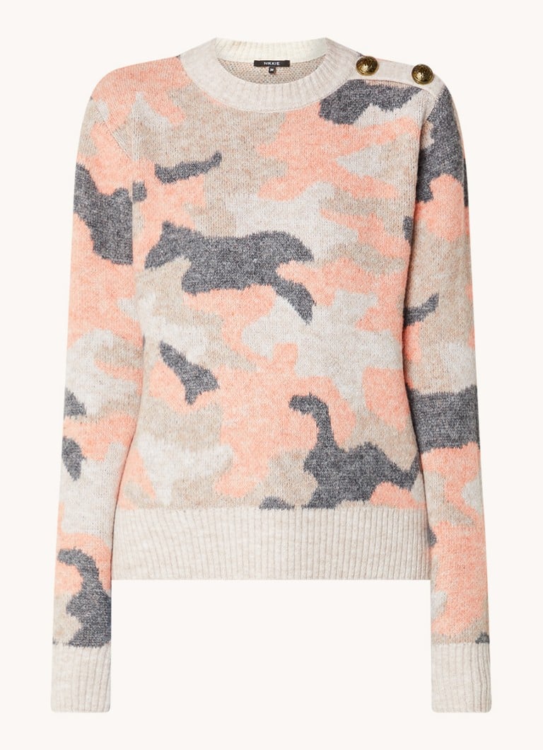 Pulover din amestec de lână din tricot fin NIKKIE Alicante cu imprimeu de camuflaj