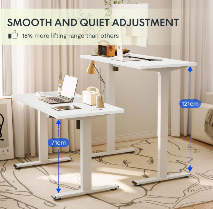 Flexispot Basic höhenverstellbarer Schreibtisch Weiß inkl. 140 x 80 cm Tischplatte Weiß Single Motor