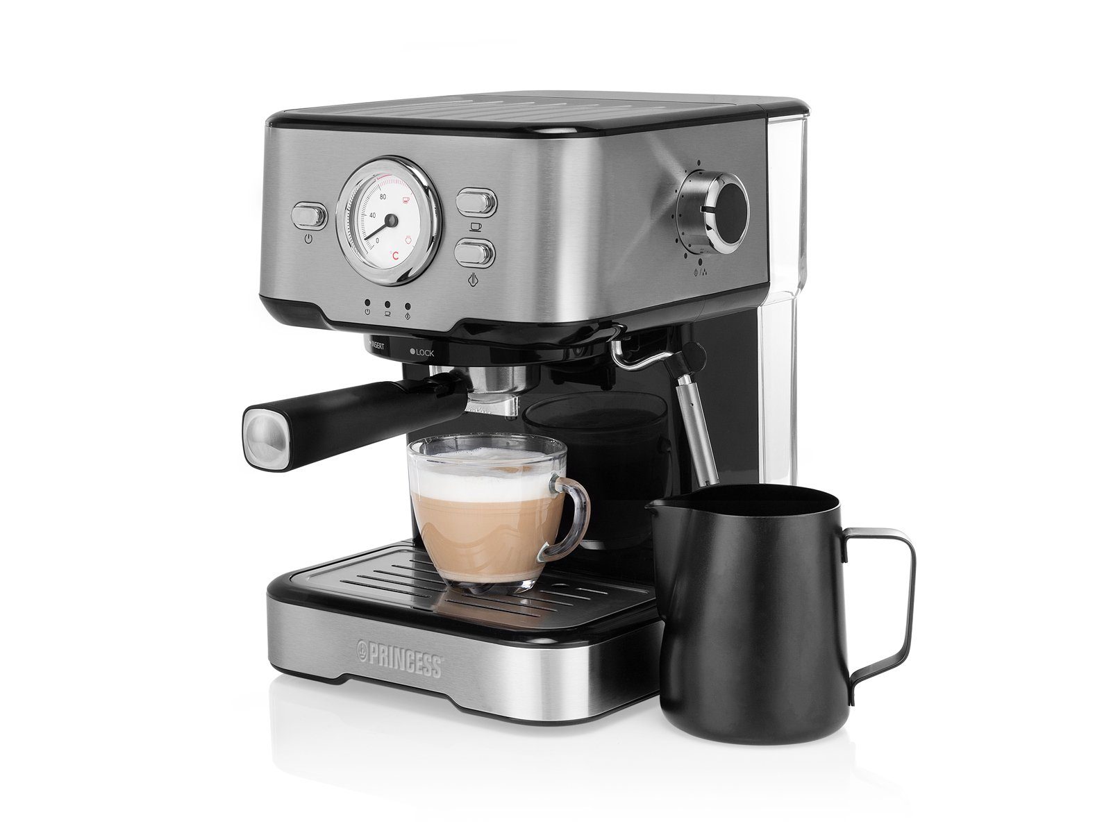 PRINCESS Siebträgermaschine, italienische Siebdruck Kaffee & Espresso-Maschine & ESE - Pad Adapter