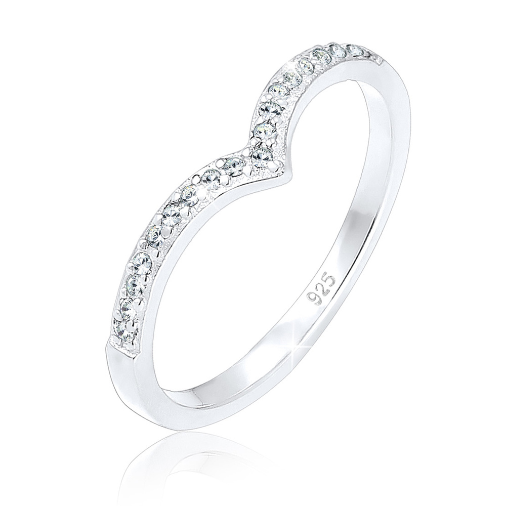 Elli Elli Bague Forme V Géométrique Cristaux  925 Argent Bague