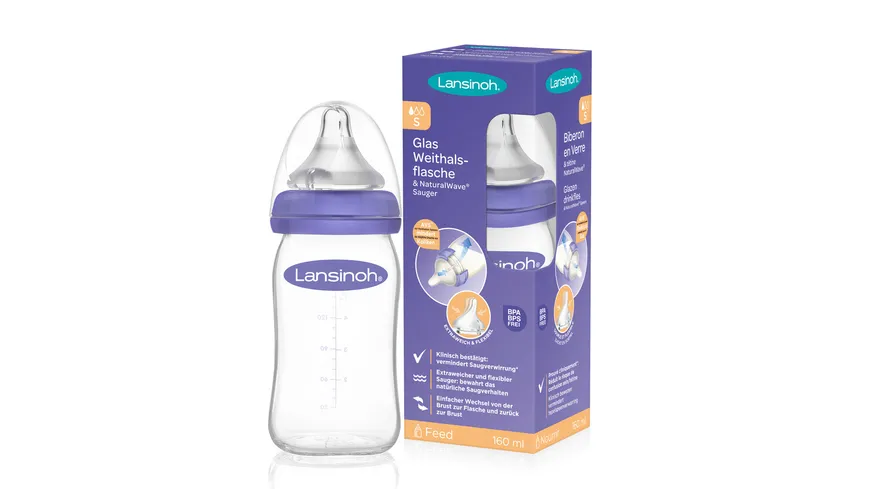 Lansinoh® NaturalWave Glas-Weithalsflasche & Sauger Gr. S 160 ml