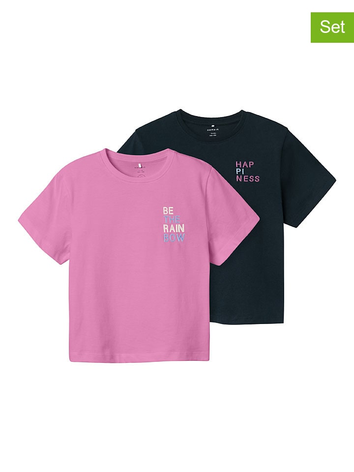 name it 2er-Set: Shirts in Dunkelblau/ Rosa günstig kaufen
