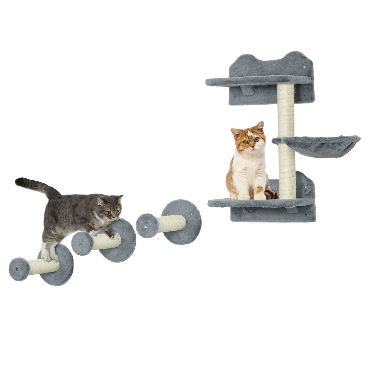 PawHut Katzen Kletterwand, 4-teilig, Kletterwand Set, Katzenkletterwand, Grau