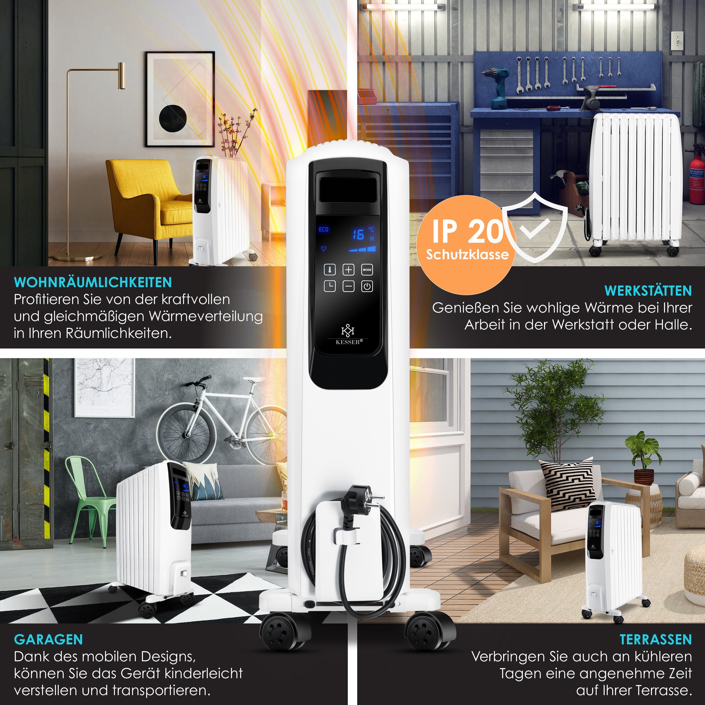 KESSER Ölradiator, 2000 W, Ölradiator mit WiFi App Fernbedienung digitalem Display