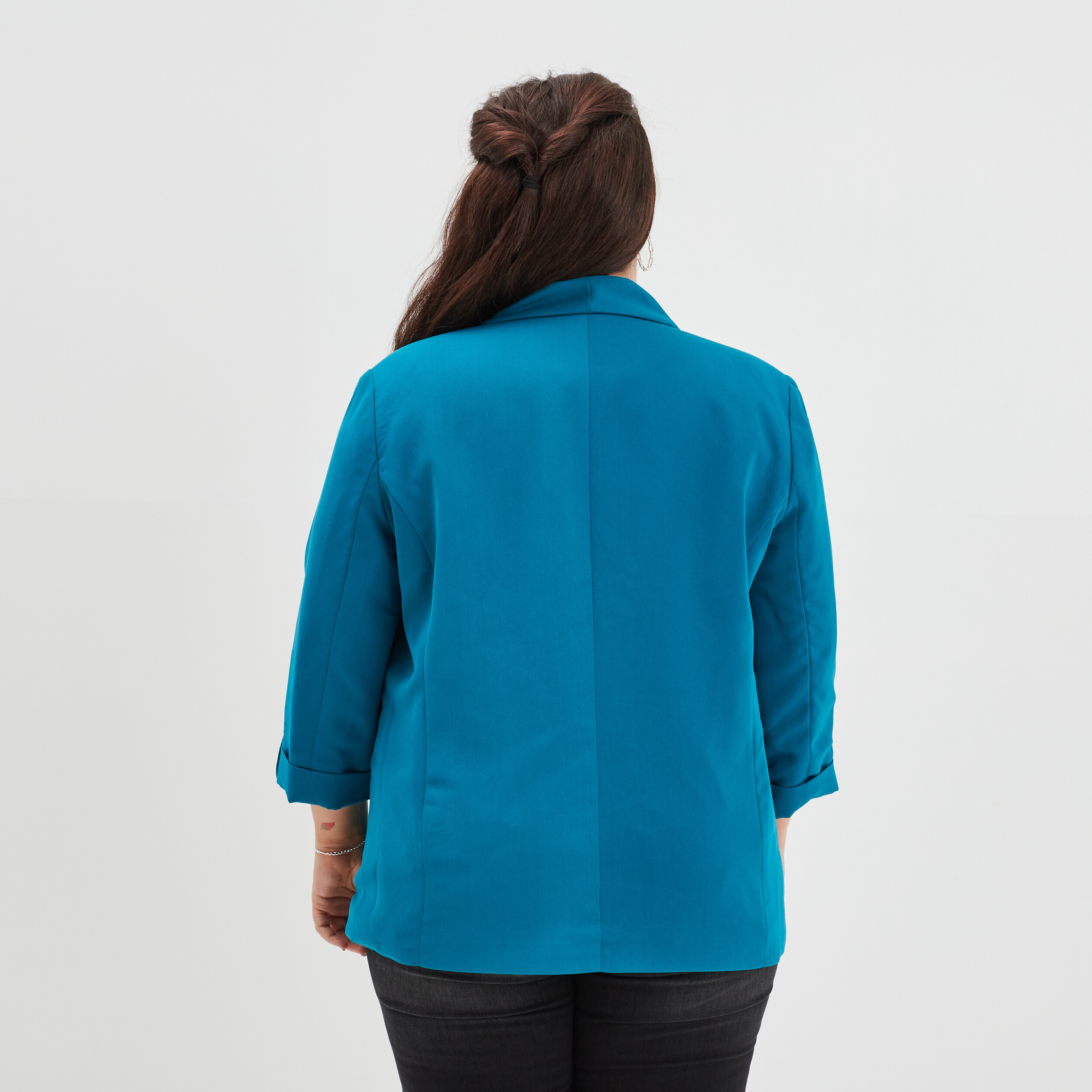 Veste droite manches 3 4 à revers bleu canard femme grande taille | La Halle