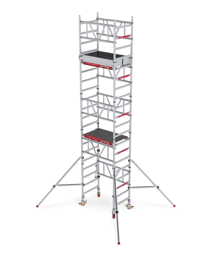 Andaime rolante Altrex C003000 MiTOWER com altura de trabalho de 4,20 m em madeira.