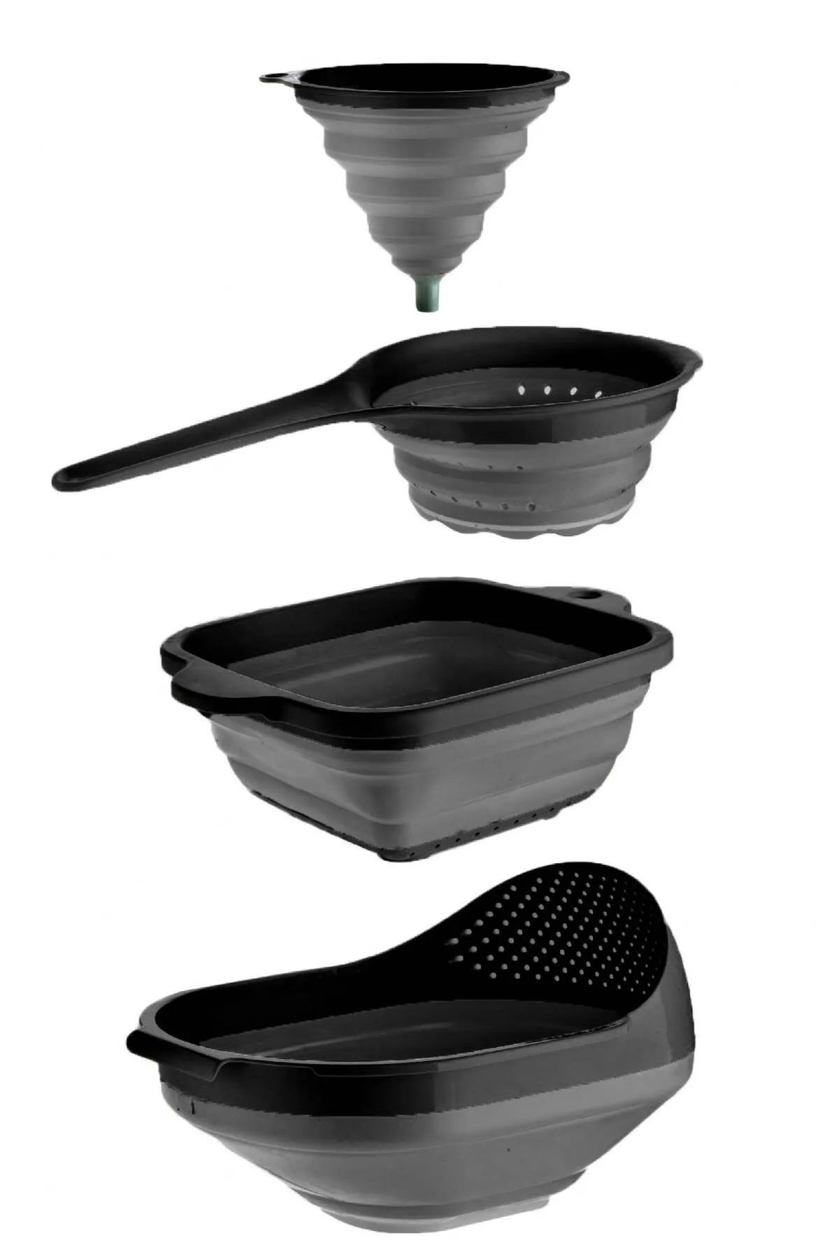 Viwares  4er Set Faltbarer Silikon Trichter mit Griff Quadratisches Sieb Reissieb (4 Stück) Anthrazit