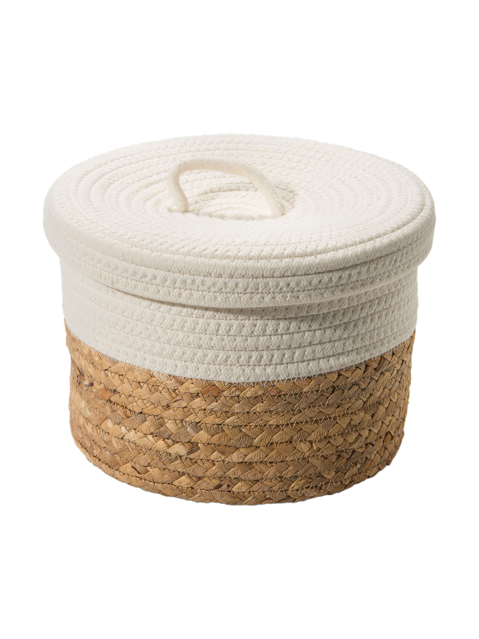 White Lid Korb, Weiss/Natur