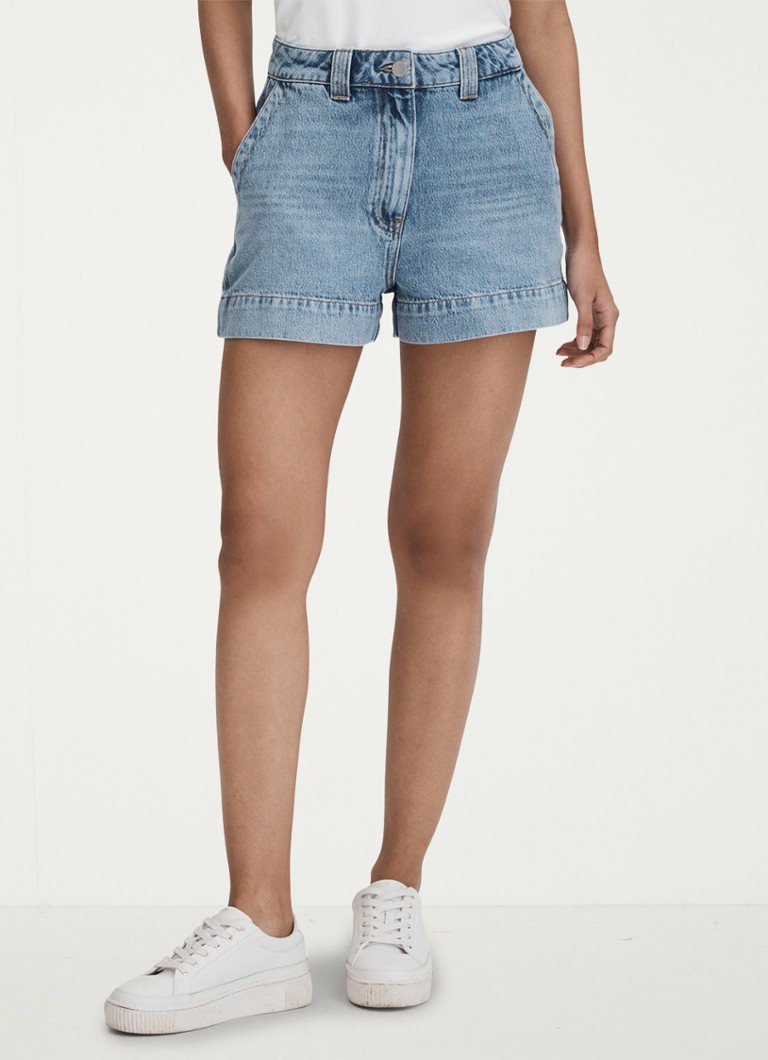 Pantaloni scurți din denim cu talie înaltă și croială dreaptă Reiss Olive