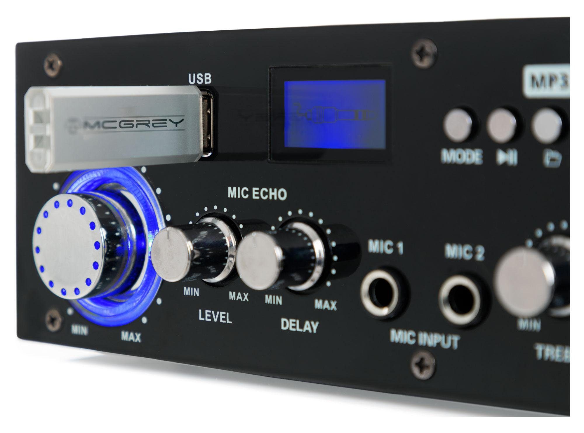 McGrey PA-350BT Bluetooth-Endstufe Endverstärker (200 W, zwei Mikrofoneingängen - USB-MP3-Player und Cinch-Eingang)