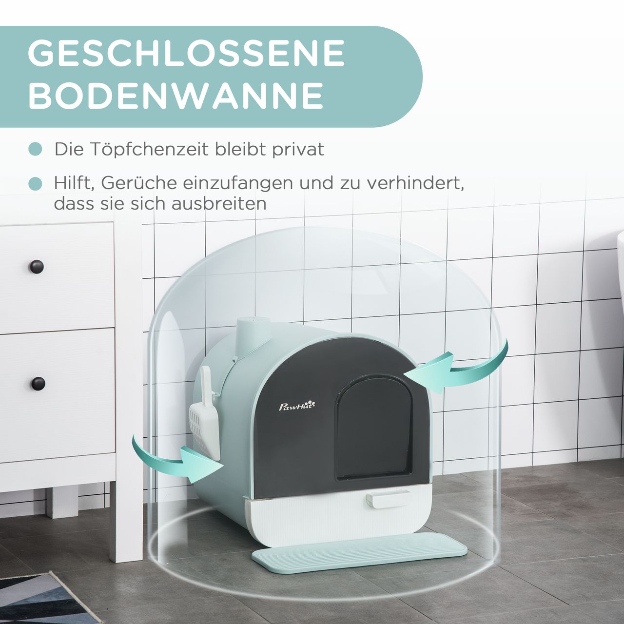 PawHut Katzentoilette Katzenklo mit Haube und Deckel Katzenstreu Matte Grün