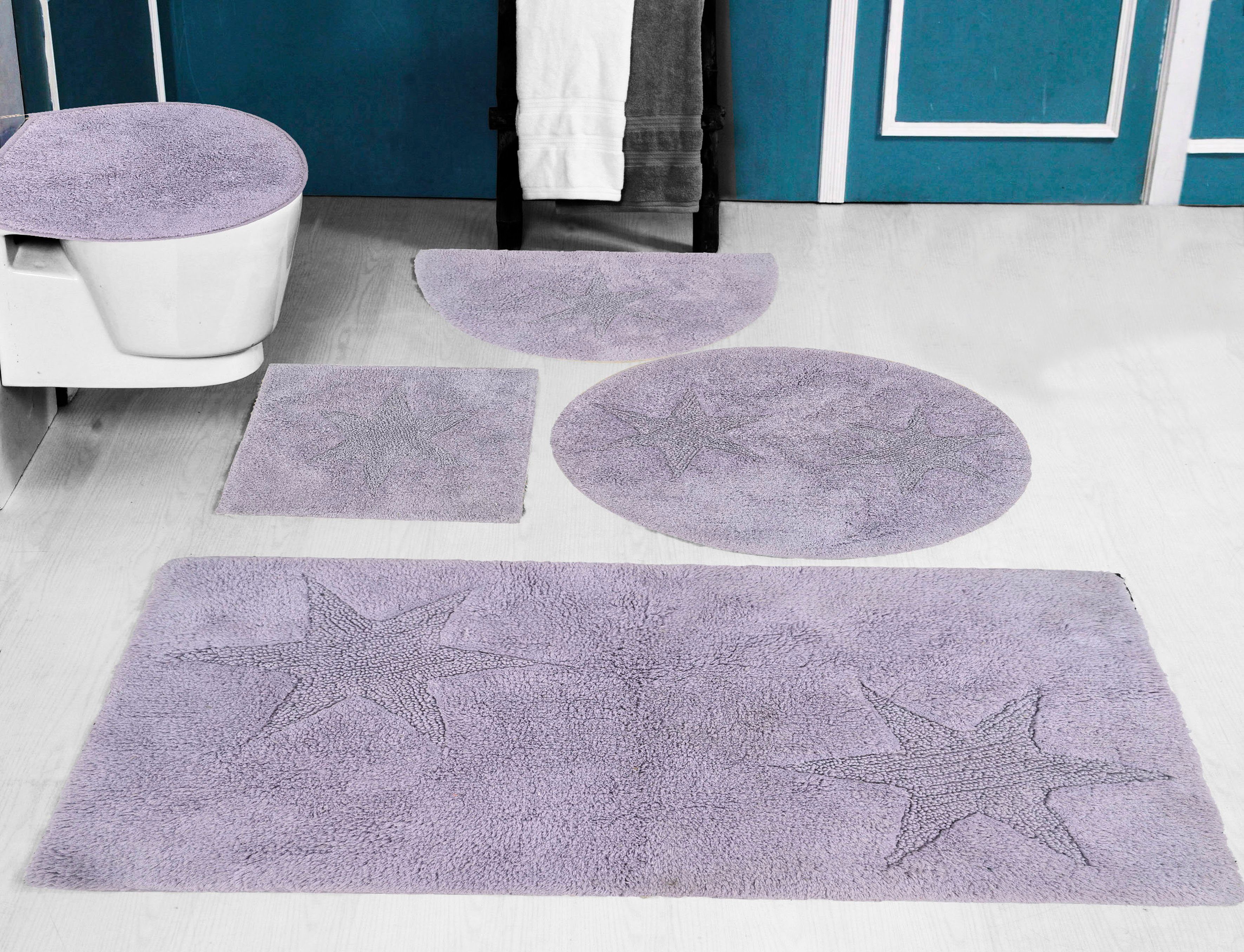 Badematte Star OTTO products, Höhe 14 mm, rutschhemmend beschichtet, fußbodenheizungsgeeignet, schnell trocknend, strapazierfähig, Baumwolle, rechteckig, Stern-Motiv, als 3 teiliges Badematten Set erhältlich