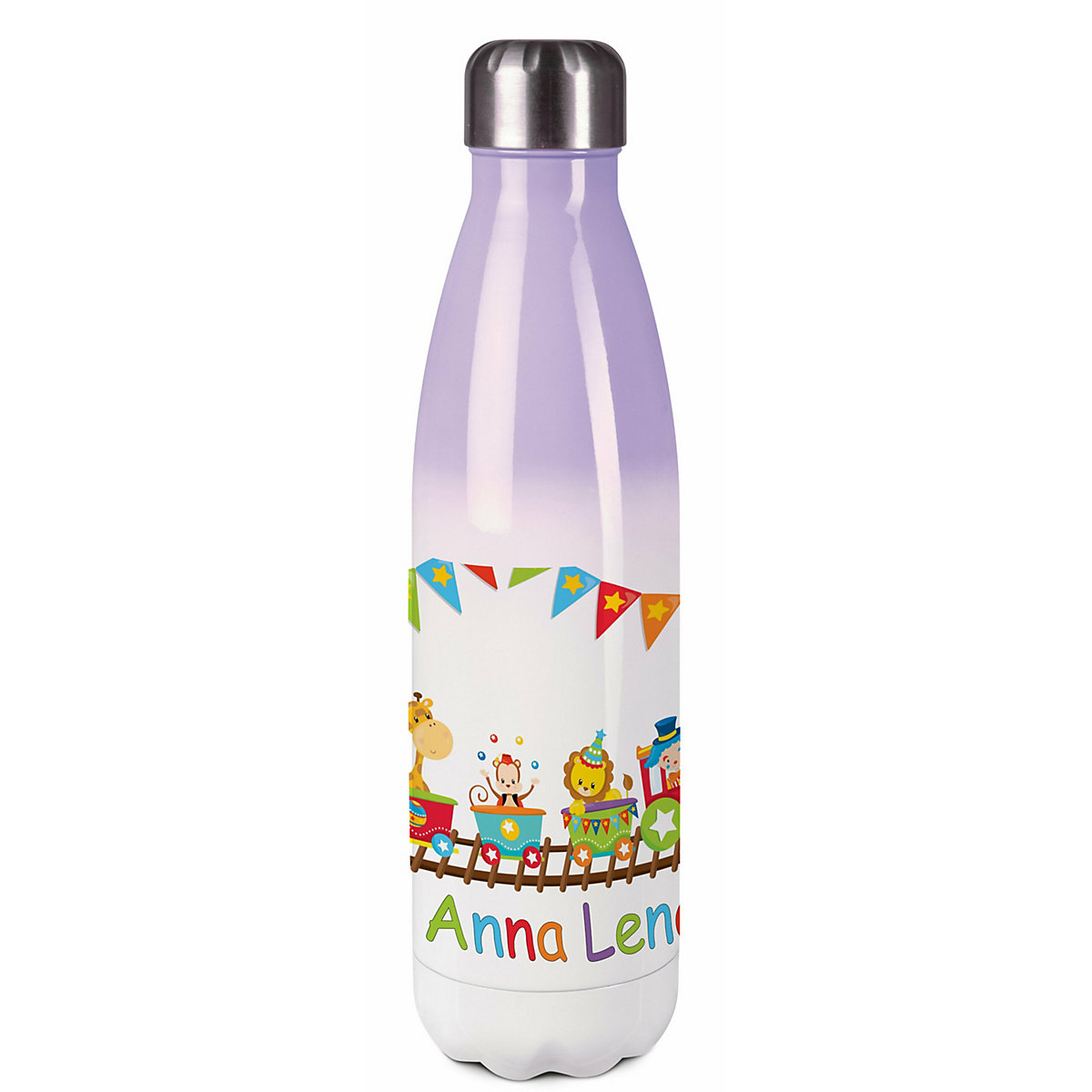 Edelstahl Kinder Thermoflasche / Trinkflasche bunt Zug Spülmaschinenfest, Auslaufsicher, Bruchfest, Doppelwandig, Für Heißgetränke geeignet, Mit Deckel, Isoliert