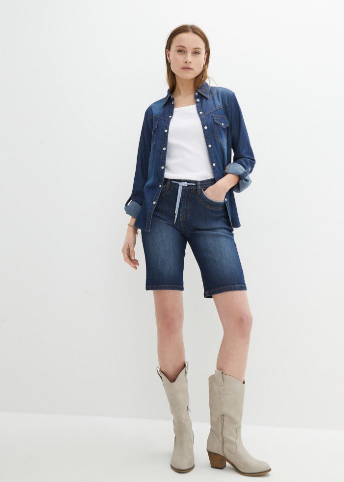 Komfort-Stretch-Jeans -Bermuda mit Bindeband