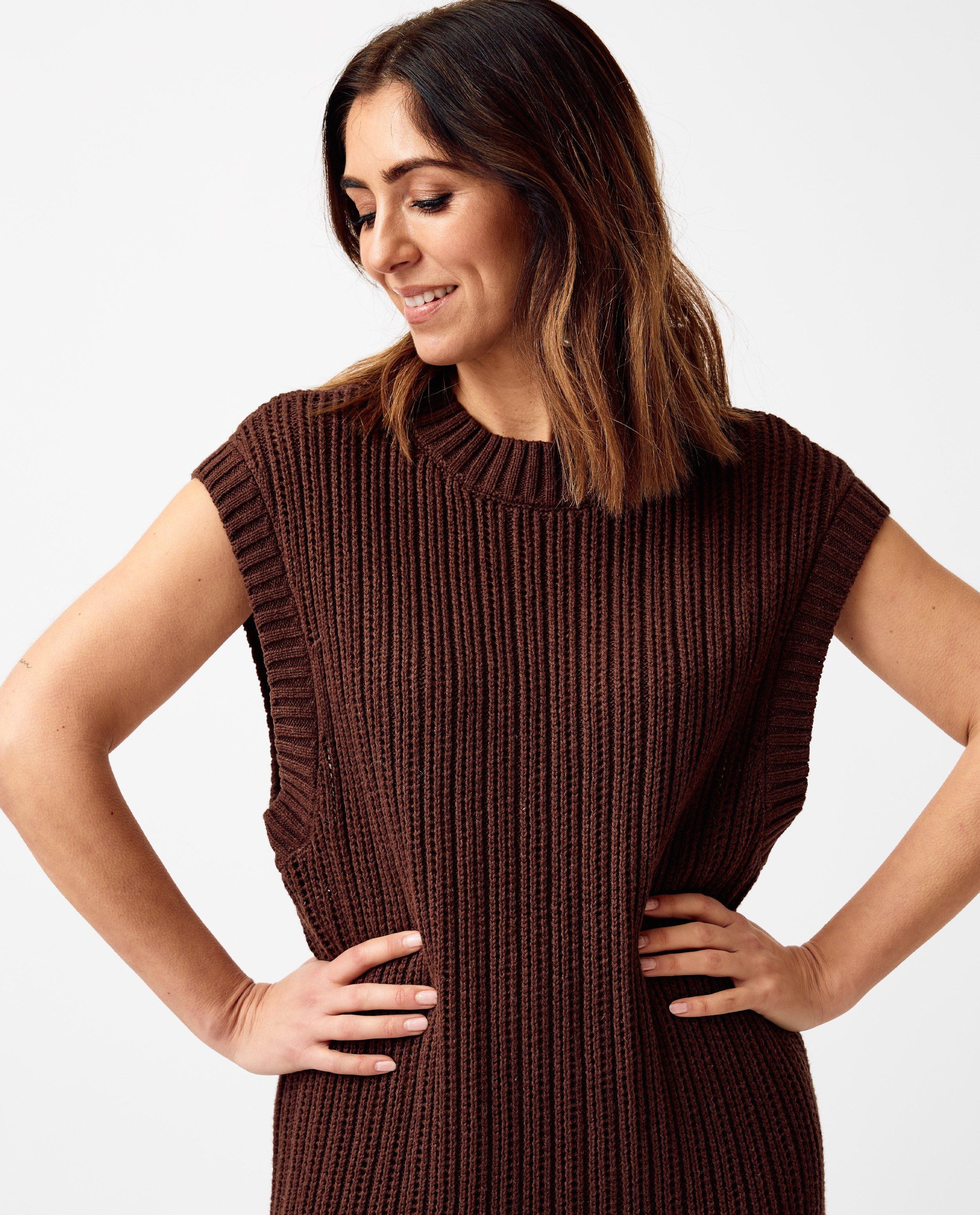 Rochie fără mâneci Kim Van Oncen cu imprimeu nervuri maro închis