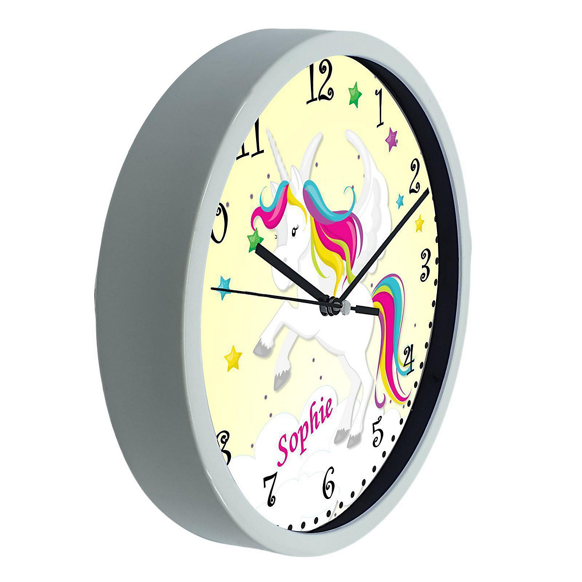 Kinder Wanduhr personalisiert mit Name Pegasus Gelb