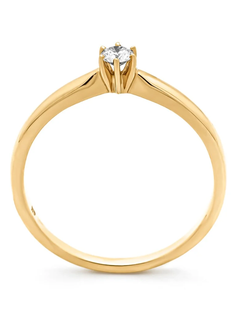 Inel cu vârf de diamant din aur galben, diamant de 0.10 ct, motiv cu inimioare și săgeți.