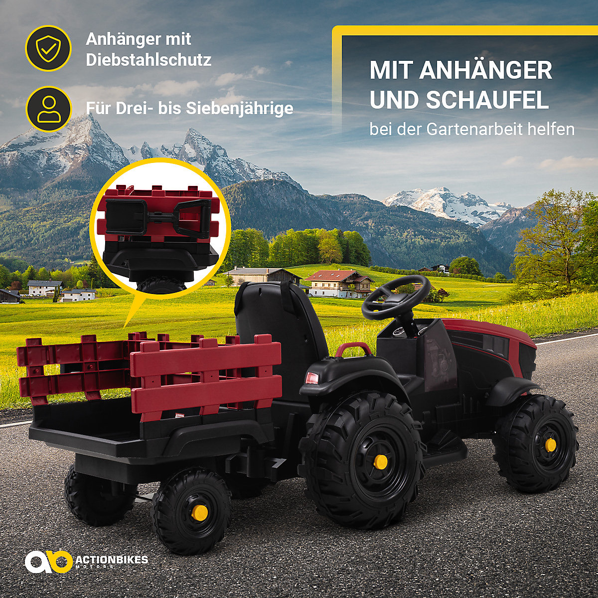 Kinder Elektroauto Kindertraktor mit Anhänger - TD925 - Staufach - Schaufel