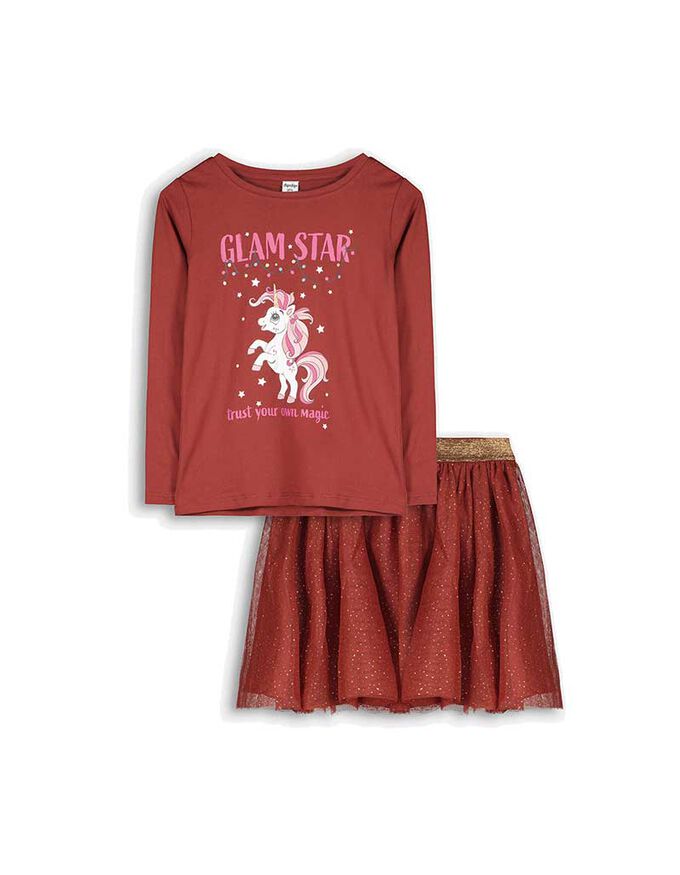 Set aus Shirt und Rock - Glitzerprint