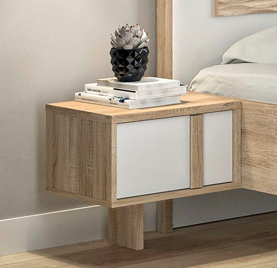 Gami Schlafzimmer-Set Curtys, (5-St., 1x Bett, 2x hängende Nachttische, 1x Kleiderschrank und 1x Lowboard)