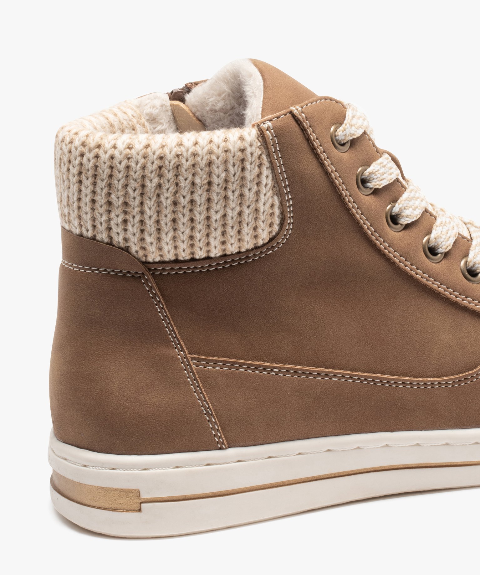 Basket mid-cut avec col en tricot femme camel | GEMO