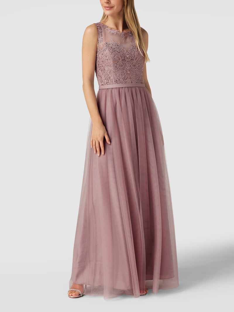 Abendkleid mit Ziersteinbesatz in mauve