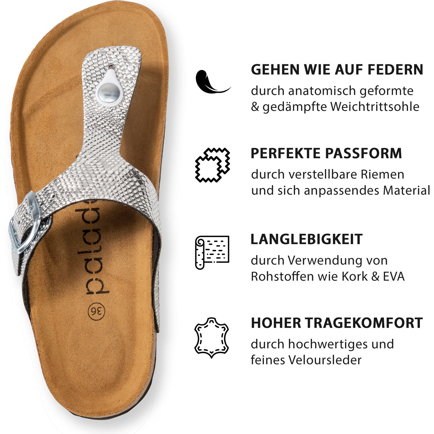 Palado Kos Titano, Zehentrenner, Damen, Silber