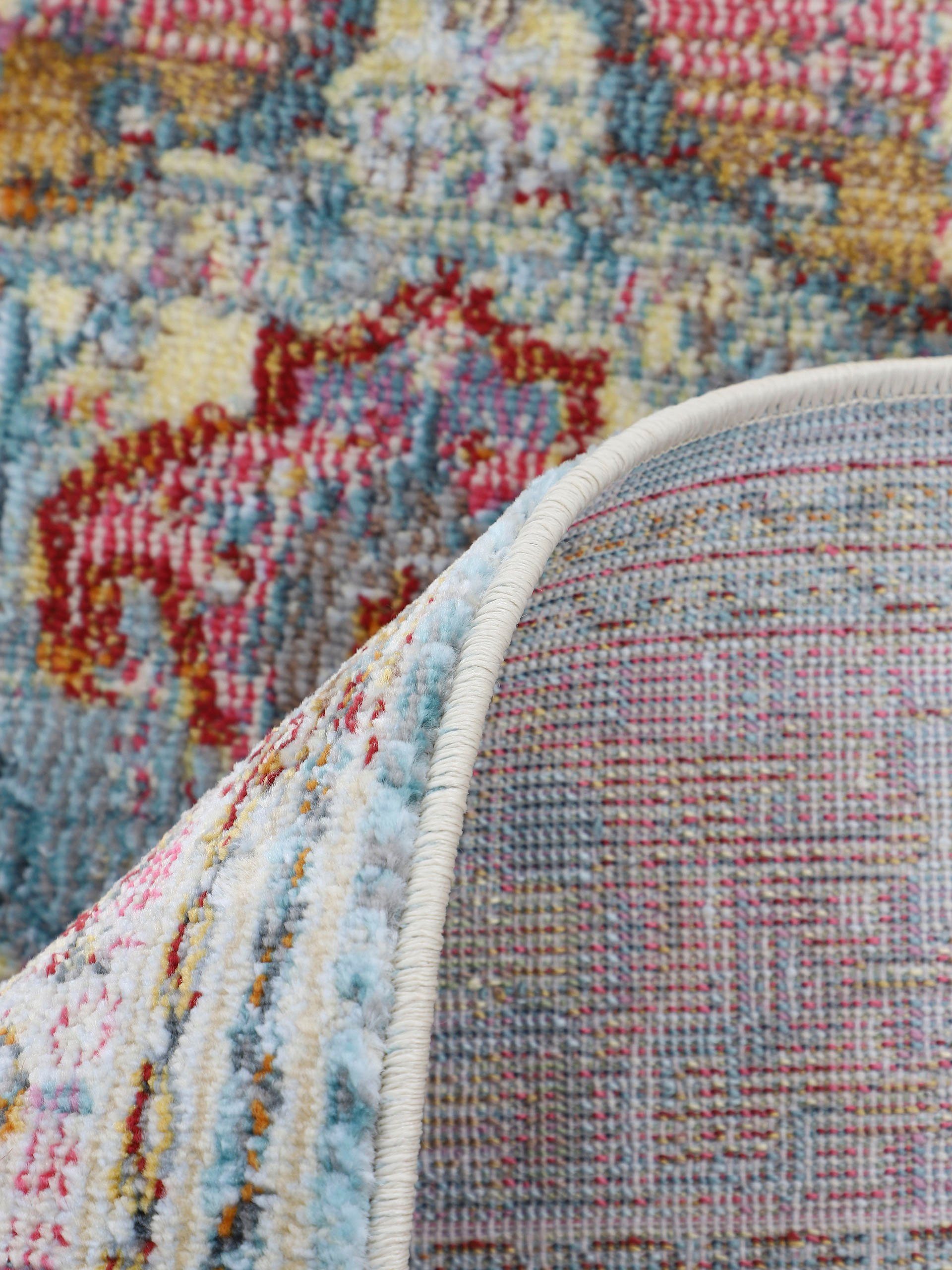 Teppich Esha, carpetfine, rund, Höhe: 8 mm, Vintage Orient Look, in schöner Farbgebung, Wohnzimmer