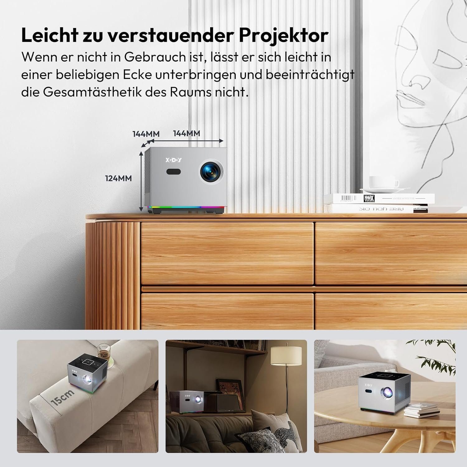 XGODY Portabler Projektor (10000 lm, 5000:1, 1920 x 1080 px, Elektrischer Fokus Android 9 Projektor 200ANSI Lumen Unterstützung)