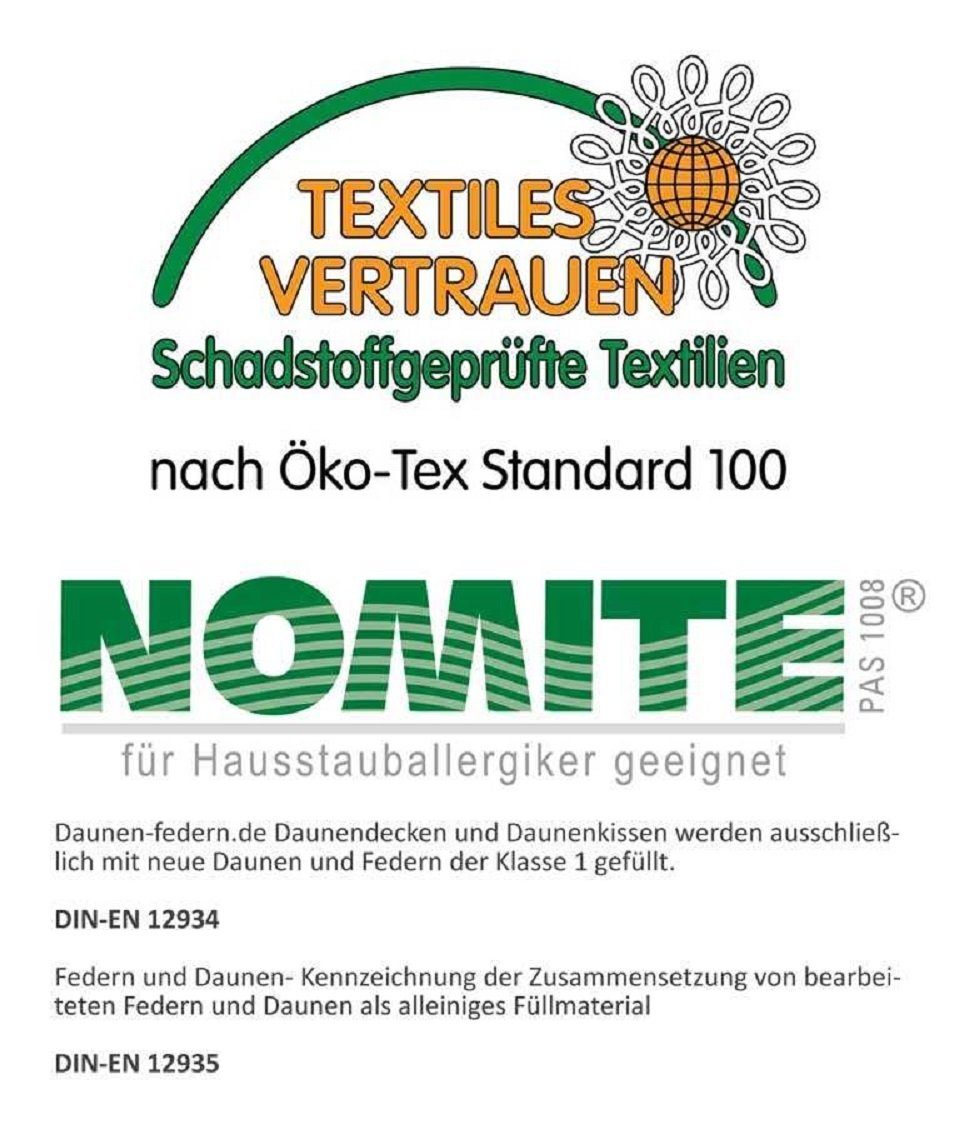 Daunenkissen daunen-federn Daunenkissen 40x60 100% Gänsedaunen, daunen-federn.de, Füllung: 100 % Gänsedaunen Klasse I, Rückenschläfer, Seitenschläfer, Bauchschläfer, Durch NOMITE auch für Hausstauballergiker und Asthmatiker geeignet.