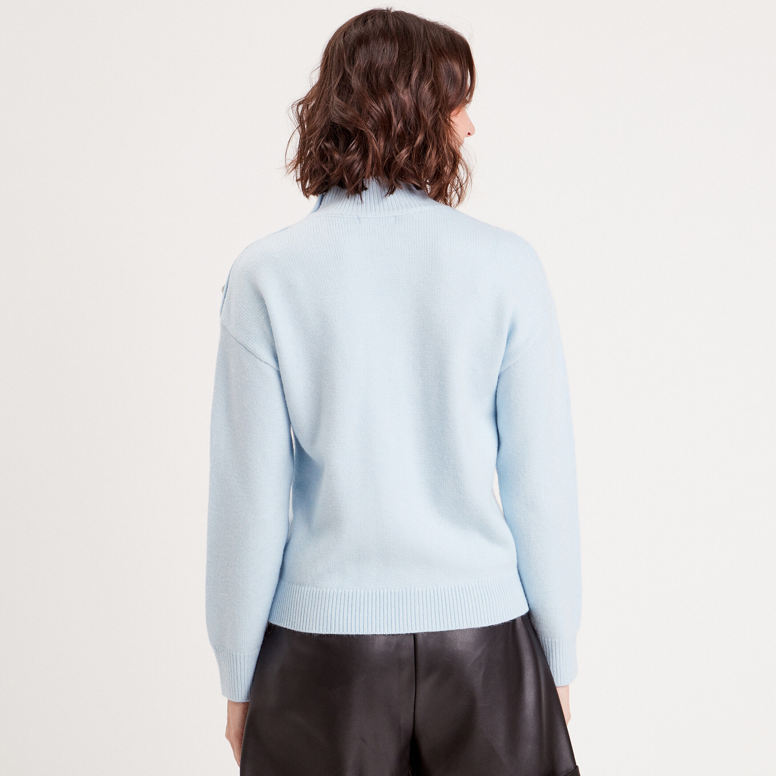 Pull col montant avec torsades bleu pastel femme | Cache Cache