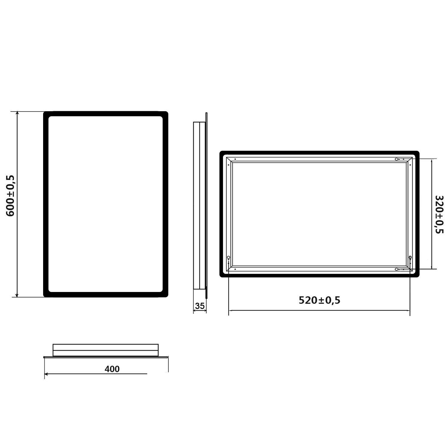 SONNI Badspiegel Badezimmerspiegel, mit Beleuchtung, 60×40 cm, Wandschalter, LED Badspiegel, Badspiegel, Lichtspiegel IP44