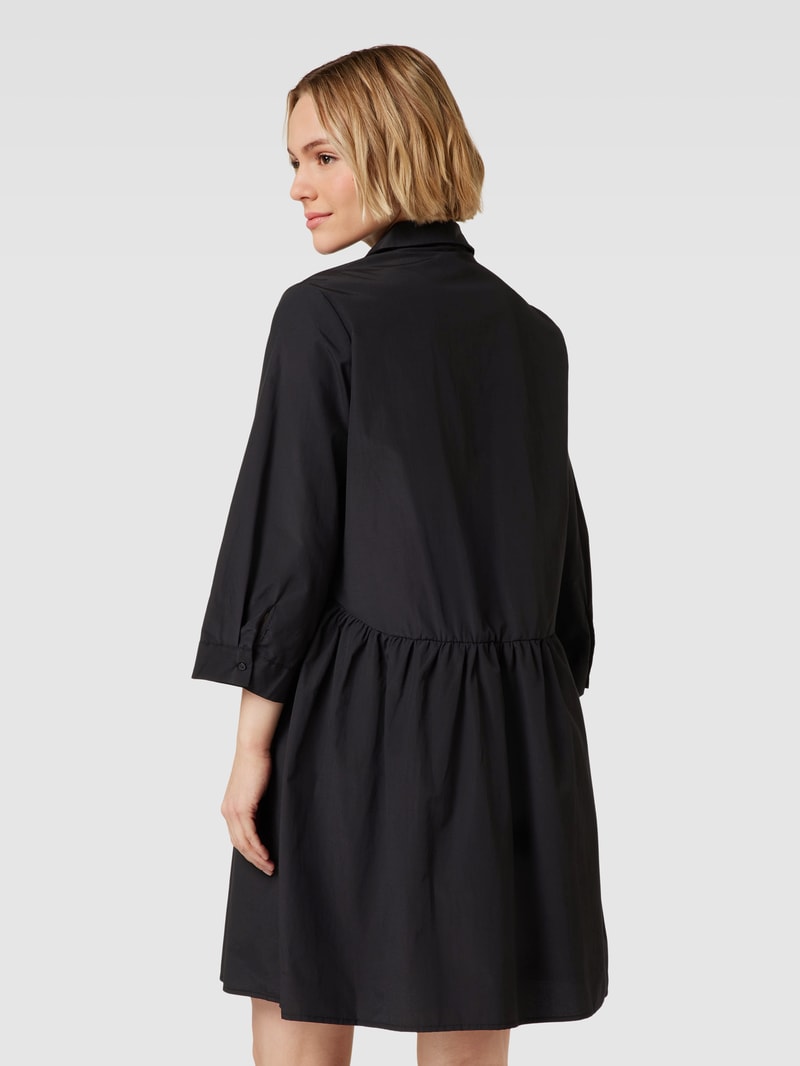 Knielanges Hemdblusenkleid mit V-Ausschnitt Modell 'Netti' in schwarz