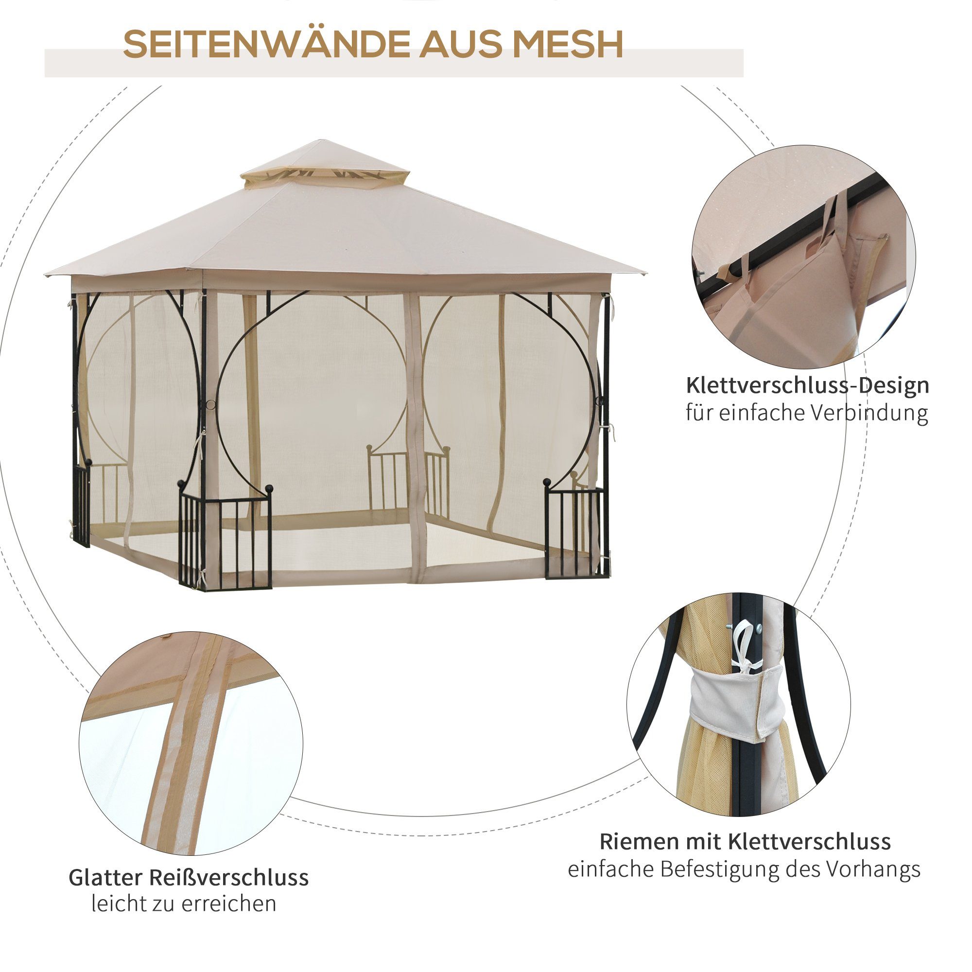 Outsunny Pavillon Gartenpavillon mit Doppeldach