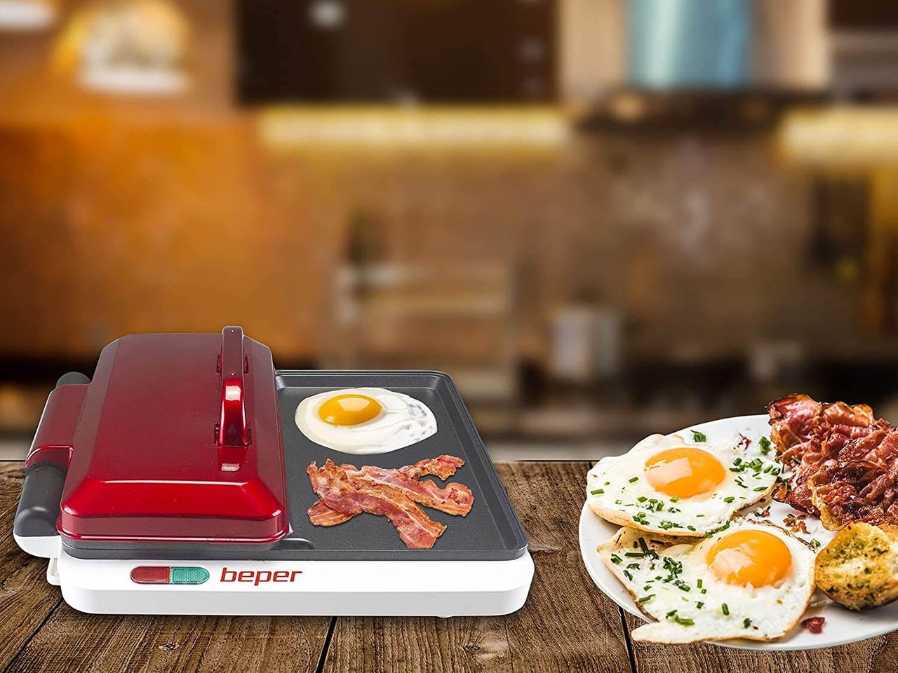 beper Beper P101CUD500 Multifunktionsgrill in Rot mit Antihaft-Beschichtung & 4 Kochflächen