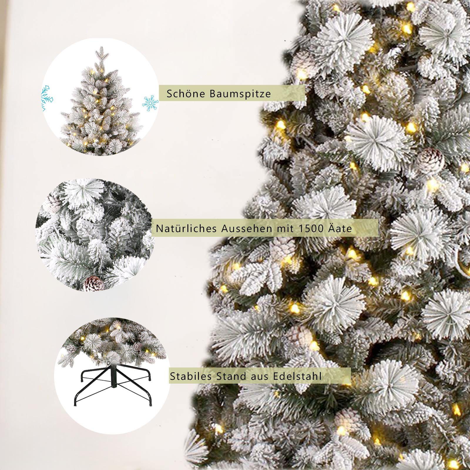 TAB Künstlicher Weihnachtsbaum Tannenbaum Weihnachten mit PVC+PE Schnee Nadeln und LED-Lichter, Nordmanntanne mit 1200 Spitzen und 360 LED Lichtern, mit Schnee