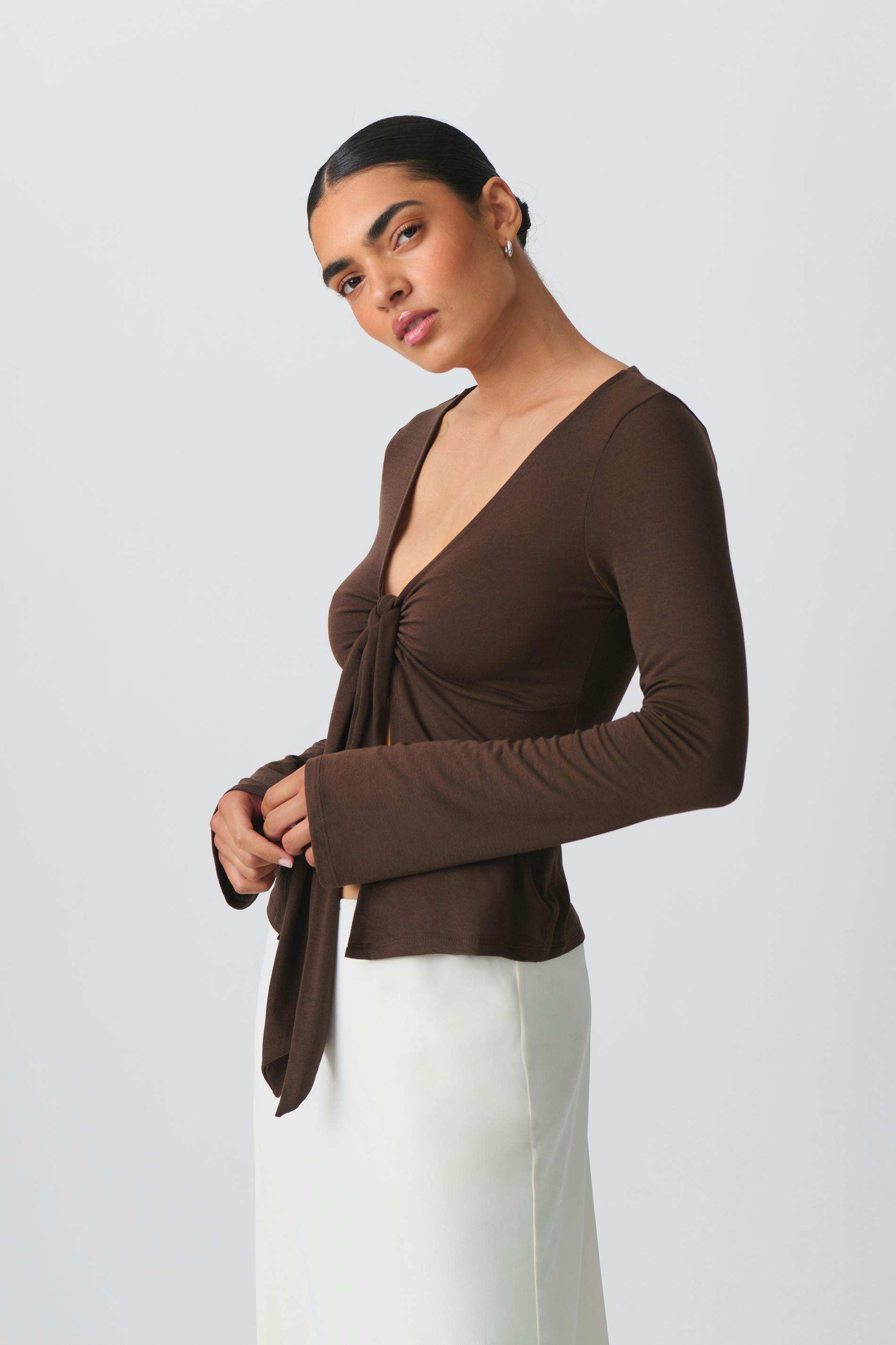Tie front long sleeve top