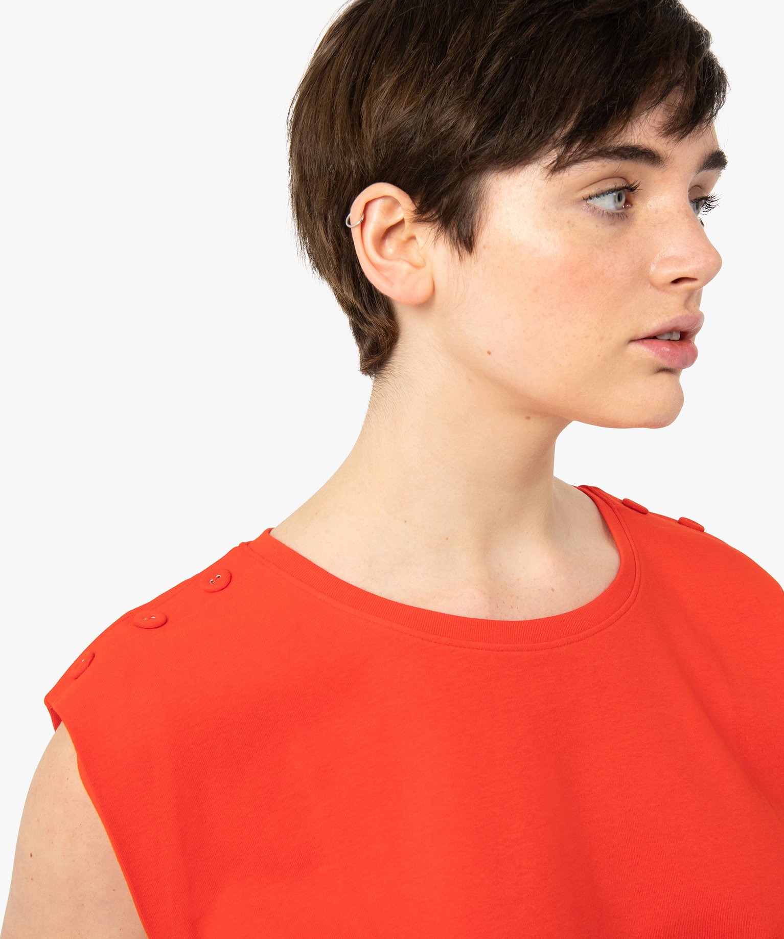 Tee-shirt femme sans manches à épaulettes rouge | GEMO