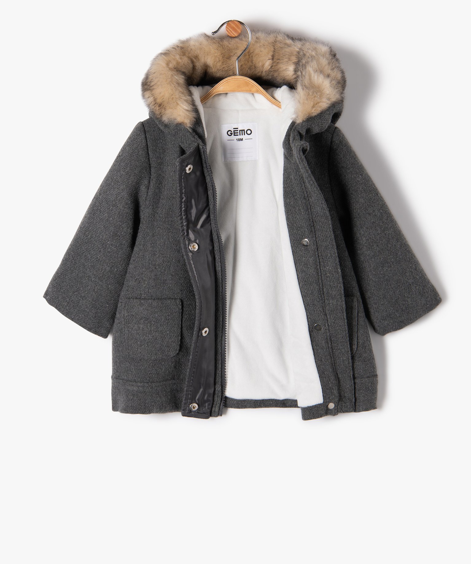 Manteau bébé fille doublé à capuche gris fonce | GEMO