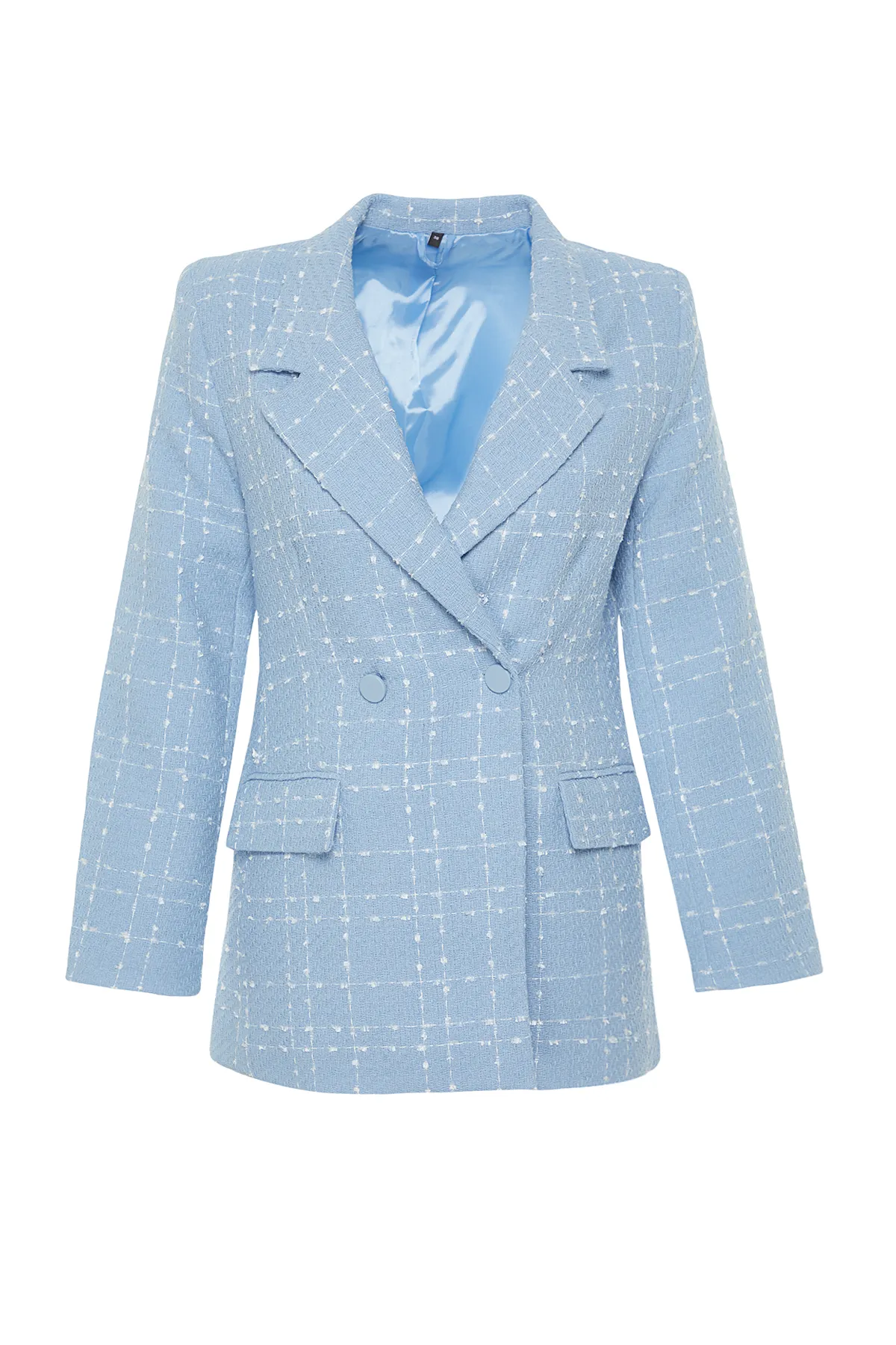 Trendyol Collection  Hellblaue, übergroße, gewebte karierte Blazerjacke TWOAW21CE0105
