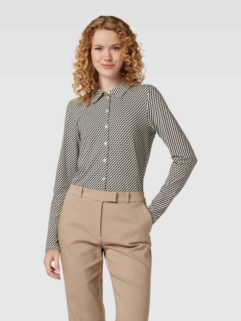 Hemdbluse aus Viskose-Elasthan-Mix mit Allover-Muster in sand