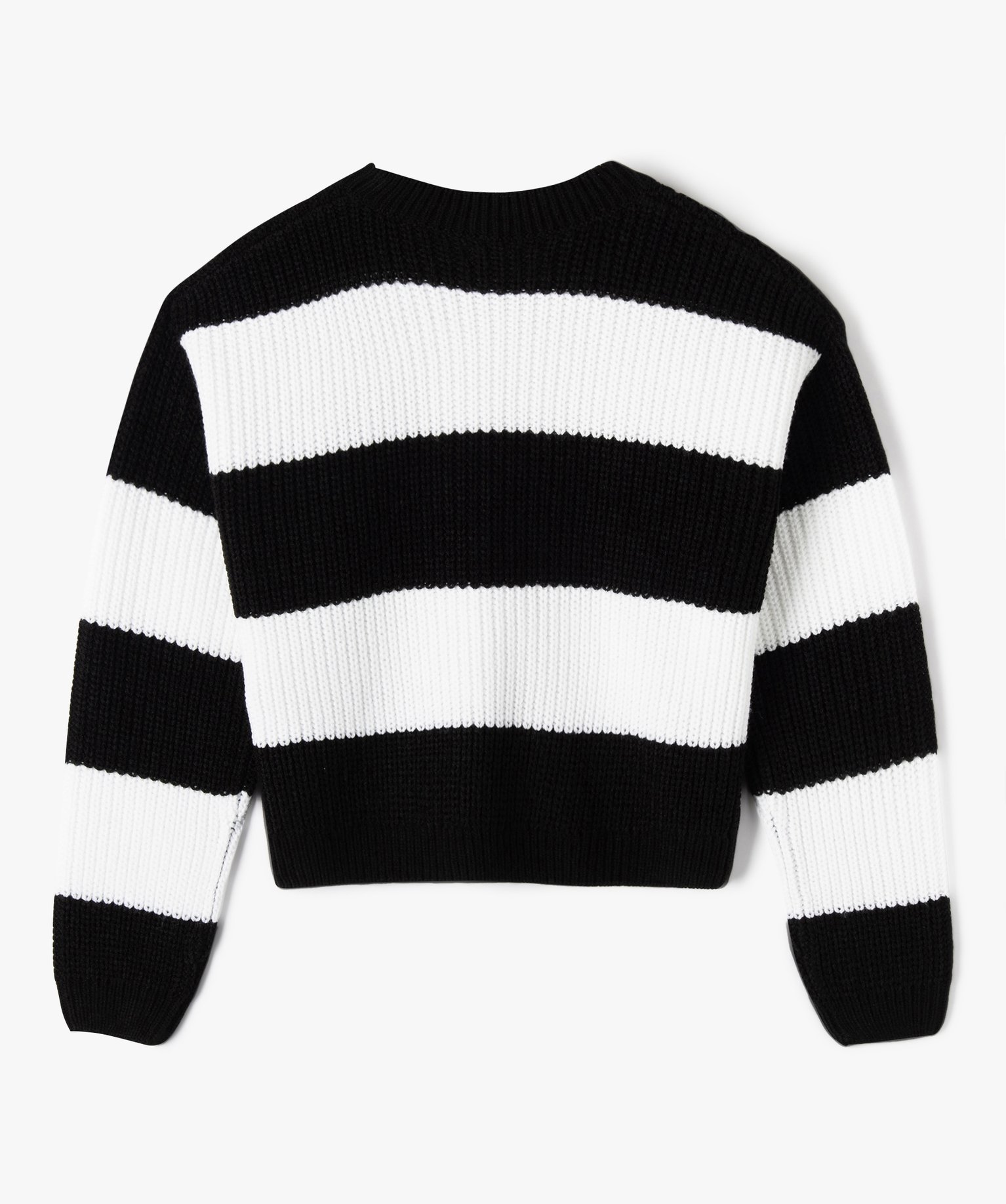 Pull fille à rayures en grosse maille coupe courte raye | GEMO