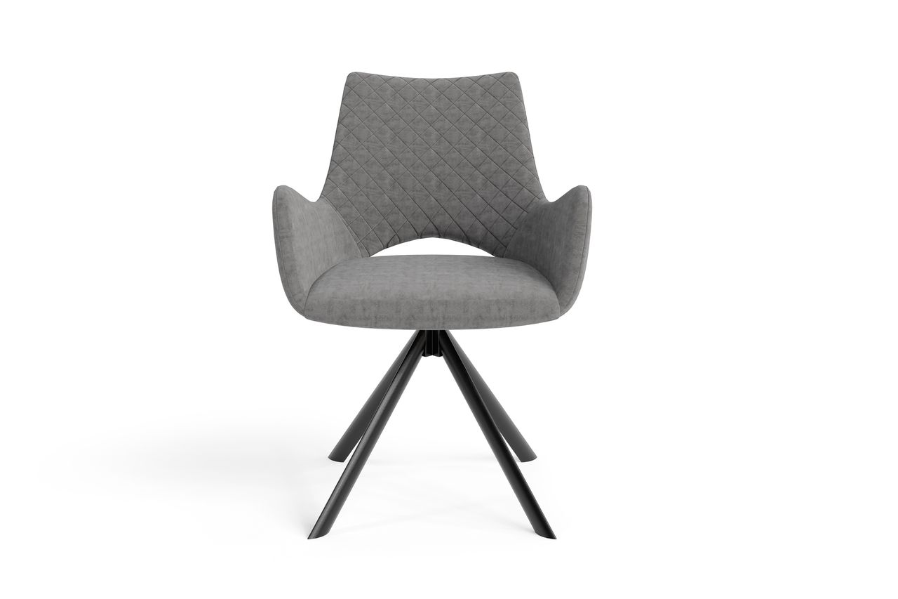 byLiving PORTLAND Stuhl mit Armlehnen, 2er-Set, Metallgestell schwarz pulverbeschichtet, Mikrofaser grau
