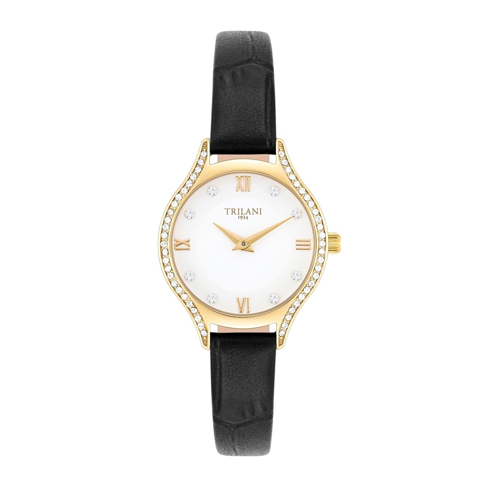 Trilani Montre à quartz en Cuir véritable en Noir Montre